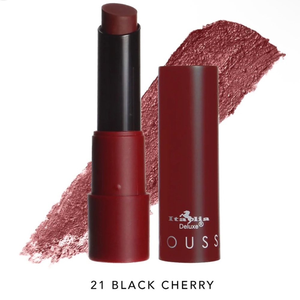 Italia Deluxe Mousse Matte Lipstick 21 Black Cherry Burgundy Red Lip Color